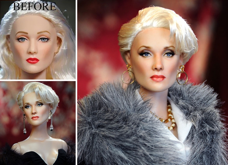 Художник перерисовывает лица куклам с внешностью звезд, чтобы сделать их реалистичнее и у него круто получается