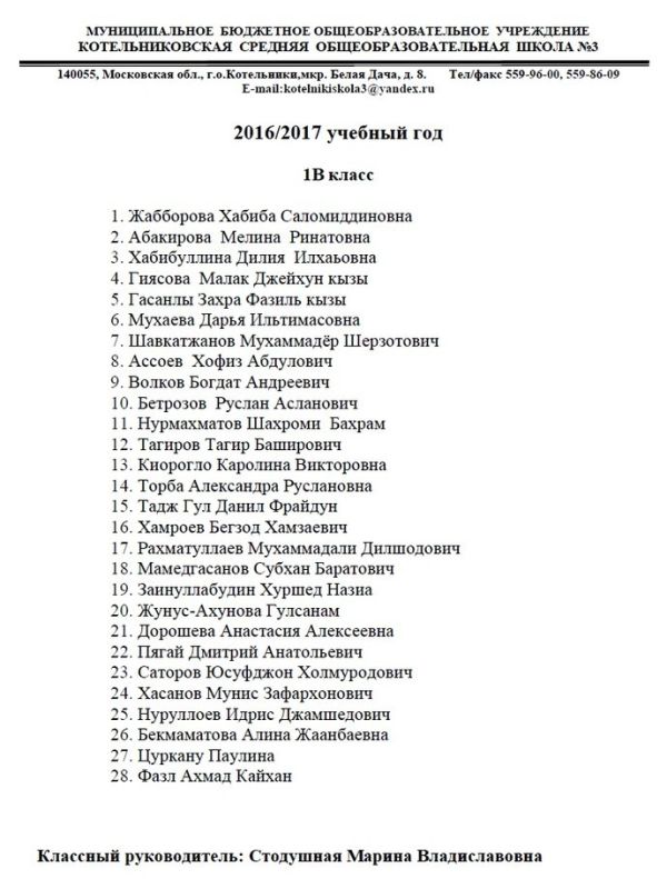 Пользователи сети возмутились списком учеников школы в Котельниках