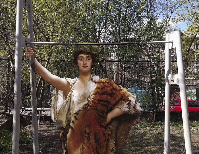 Герои известных картин на фотографиях обычных мест