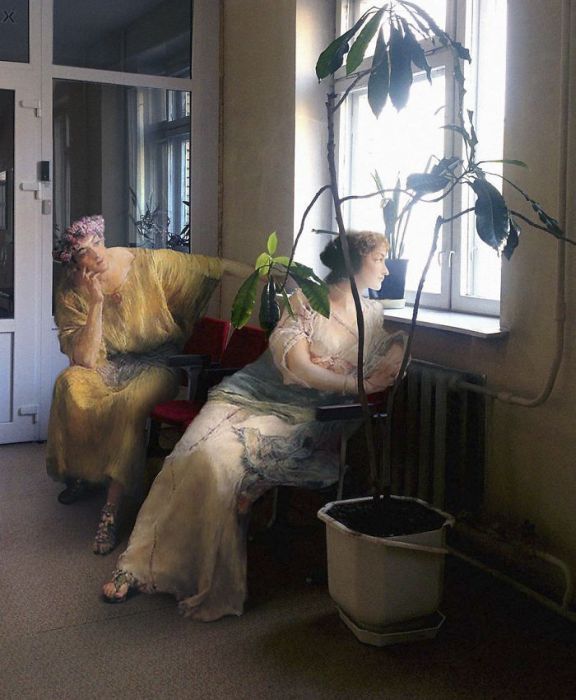 Герои известных картин на фотографиях обычных мест