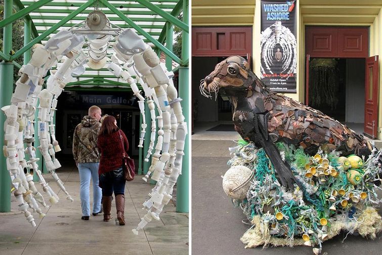 Скульптуры из мусора, найденного на пляже
