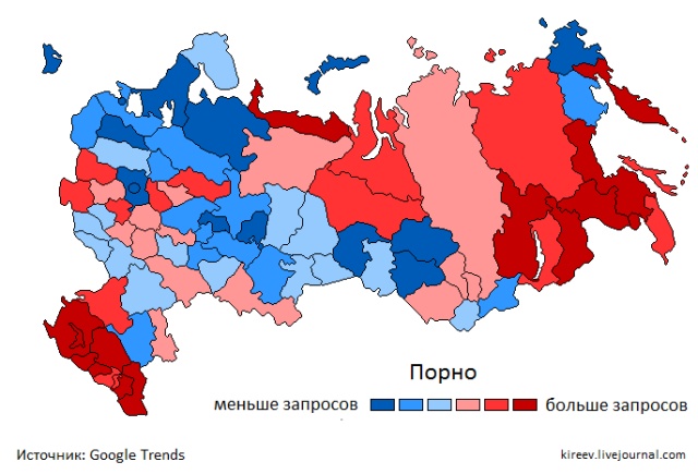 Население каких российских городов наиболее часто ищет в сети "взрослый контент"