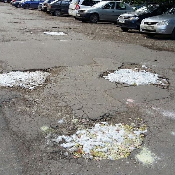 В Саратове ямы на дороге засыпали фигурками котов