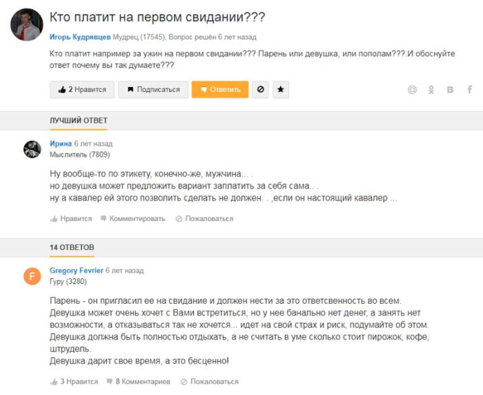 Платить за девушку на свидании или нет