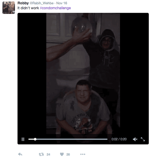 В сети появился новый флешмоб Condom Challenge с наполненным водой презервативом