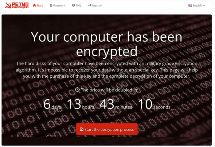 Вымогатель «Петя» блокирует загрузку ОС и требует выкуп за расшифровку данных