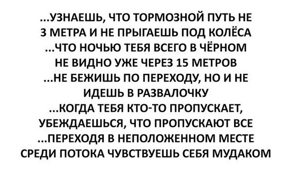 Только став водителем - становишься адекватным пешеходом    