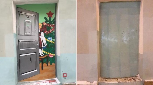 Коммунальщики закрасили новогодний стрит-арт в Санкт-Петербурге
