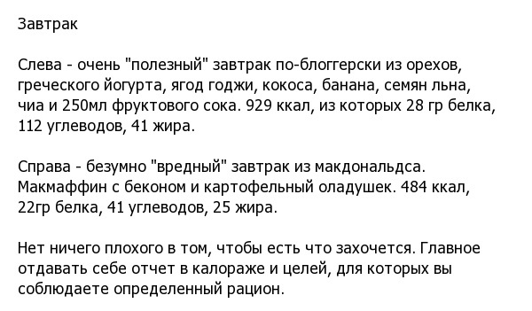 Интересная инфографика про полезную и вредную еду