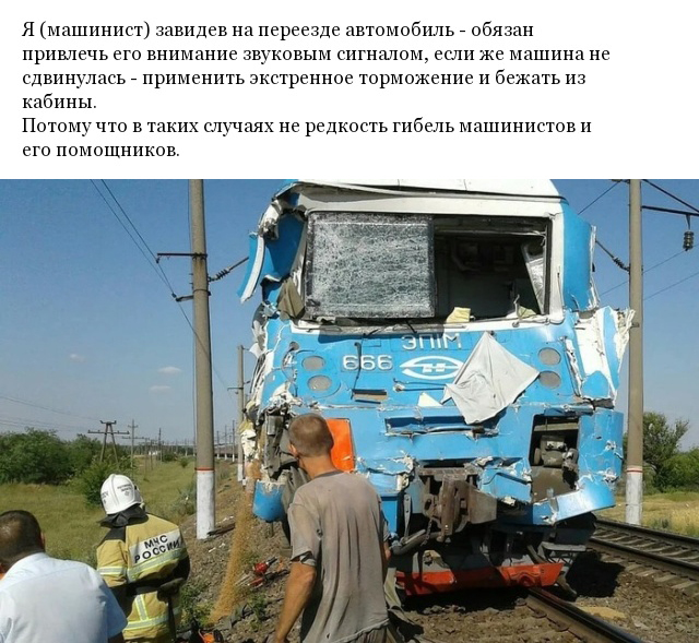 Какие действия выполняет машинист поезда перед столкновением с автомобилем