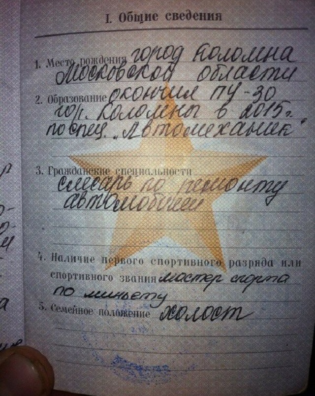 Масло масляное. Подборка очень "точных" записей в военных билетах