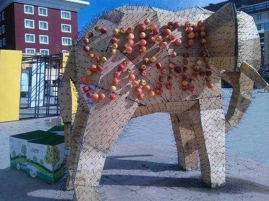 Жители Ставрополя разграбили слона из яблок. Его установили ко Дню города