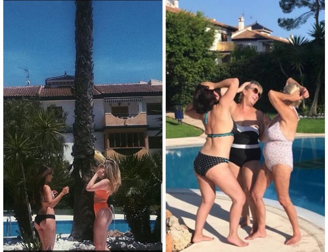Мама спародировала дочку, повторив ее фотосессию в купальнике
