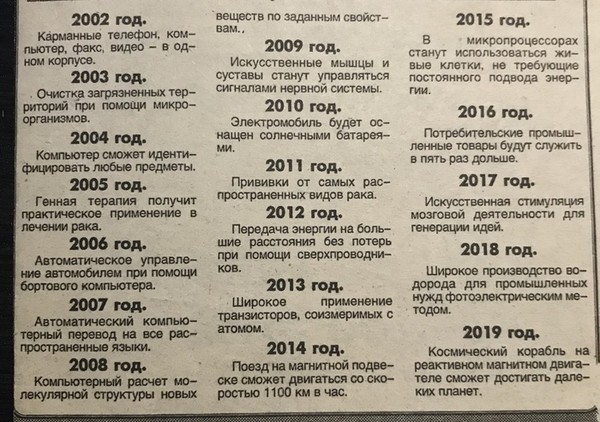 Предсказания будущего из газеты 1996 года    