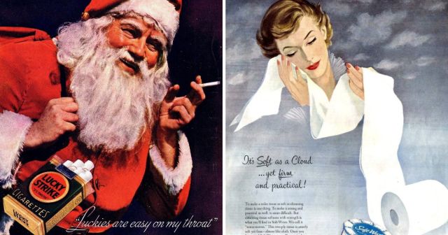 Ретро-реклама привычных товаров, в которых элегантность сочетается с абсурдом