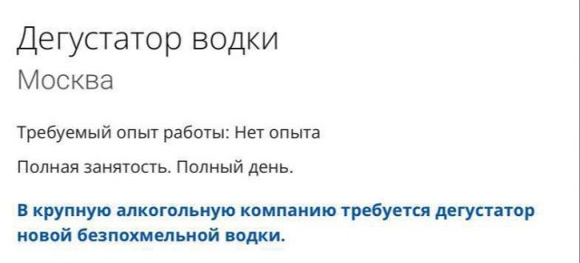 Вакансия дня: дегустатор водки