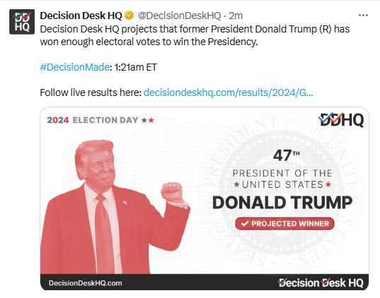 Дональд Трамп избран 47-м президентом США