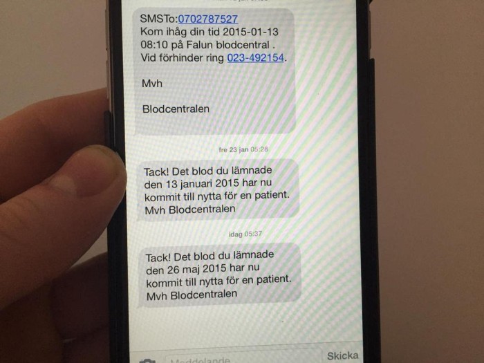 Доноры в Швеции получают SMS, когда их кровь кому-то помогла