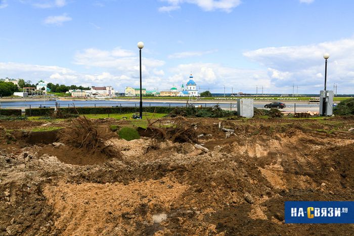 В Чебоксарах пожертвовали елями и газоном ради колеса обозрений и фастфуда
