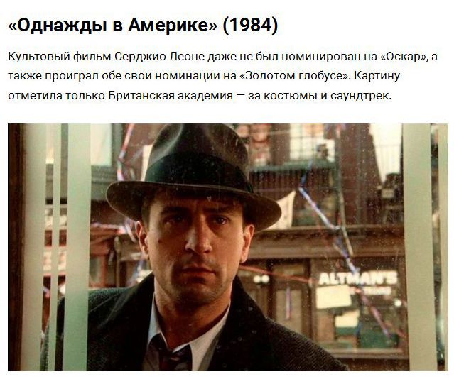 Культовые фильмы, которые не были отмечены «Оскаром»