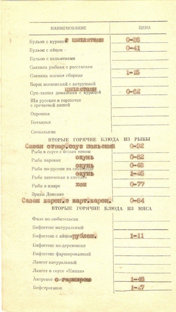 Меню советских ресторанов (33 фото)