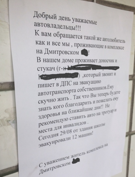 Доносчик со двора и недовольные автолюбители