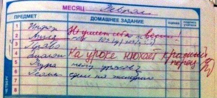 Странные замечания на страницах школьных дневников